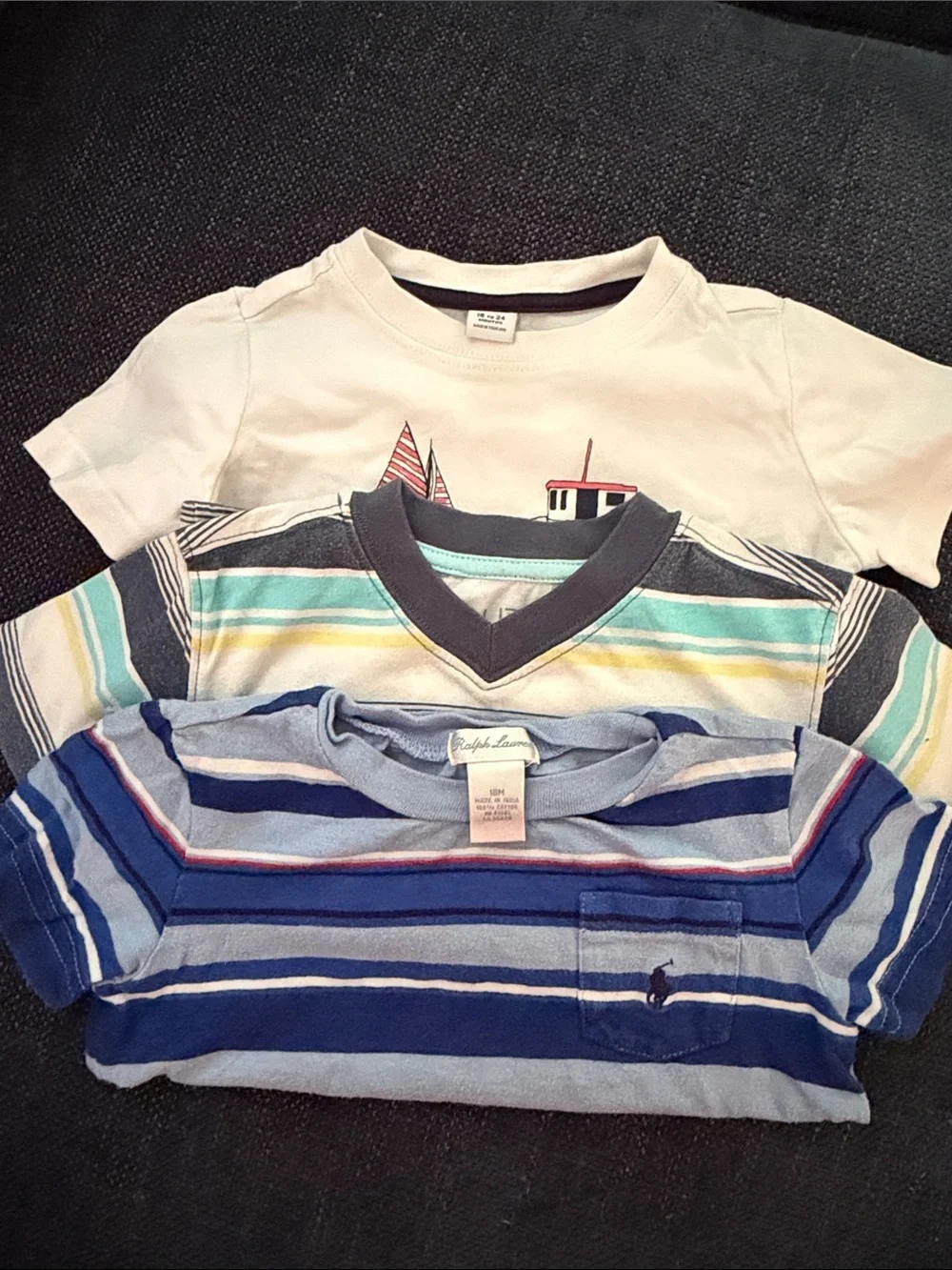 Ralph Lauren Blue Striped Pocket Tee with Navy Logo - Kids